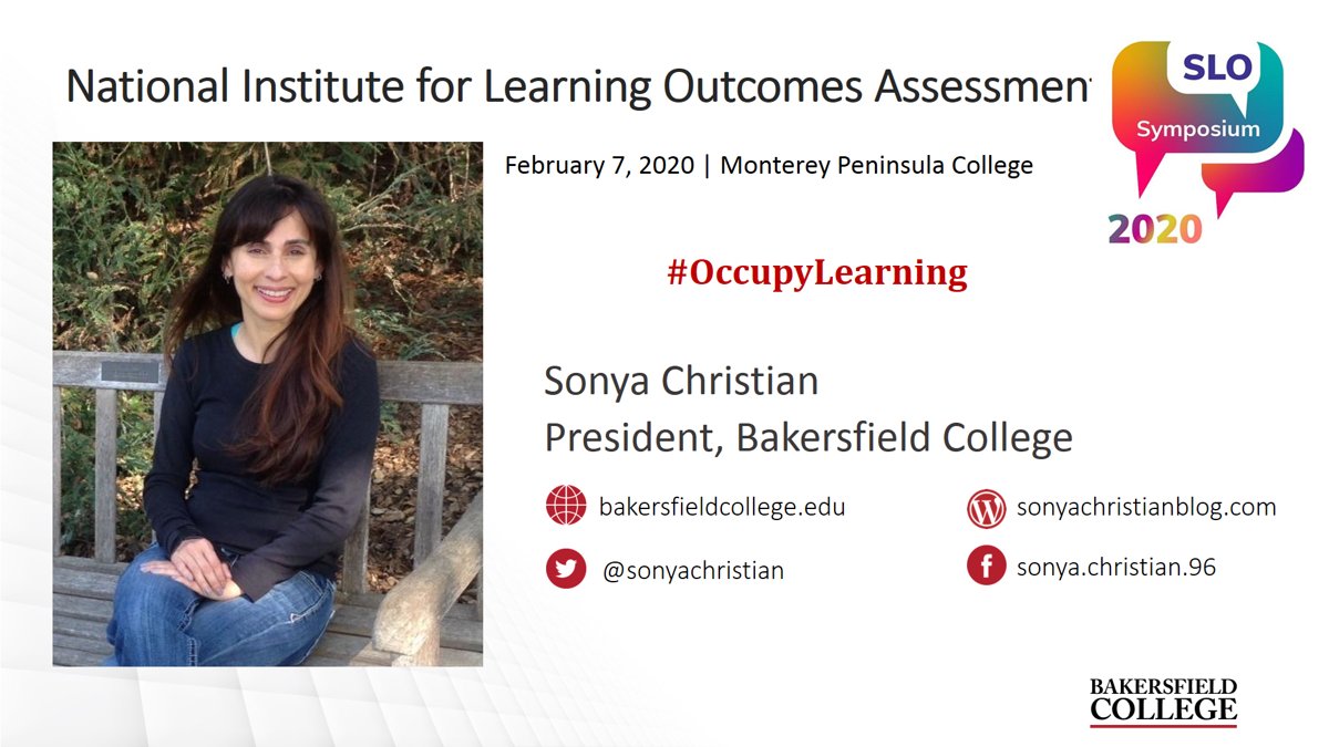 sonyachristian's tweet photo. Let's #OccupyLearning at the #SLOSymposium with @JanioJarek @MPCMonterey. @CalCommColleges keeping #Equity in Learning.  @NILOA_web watch #CACCsLearn. @CommunityCCRC this is #GPpillar4.  @ASCCCNews @TheRPGroup #LearningMatters #LeadershipMatter https://t.co/go4kpF4RfC