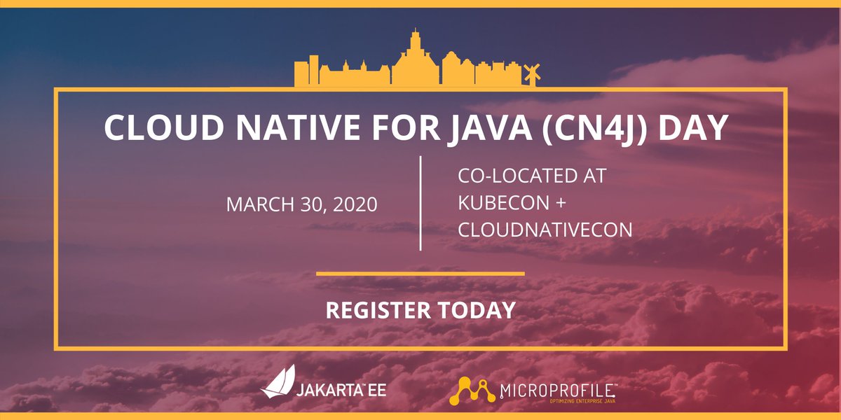 JakartaEE's tweet photo. Come out for Cloud Native for Java #CN4J Day! Engage in-depth presentations and demos from the best and brightest minds of the #Cloudnative Java ecosystem, focused on #JakartaEE and #EclipseMicroProfile on #Kubernetes! @KubeCon_ Register today: https://t.co/ZZfeTeEsOy https://t.co/6n2IXEl8Fa