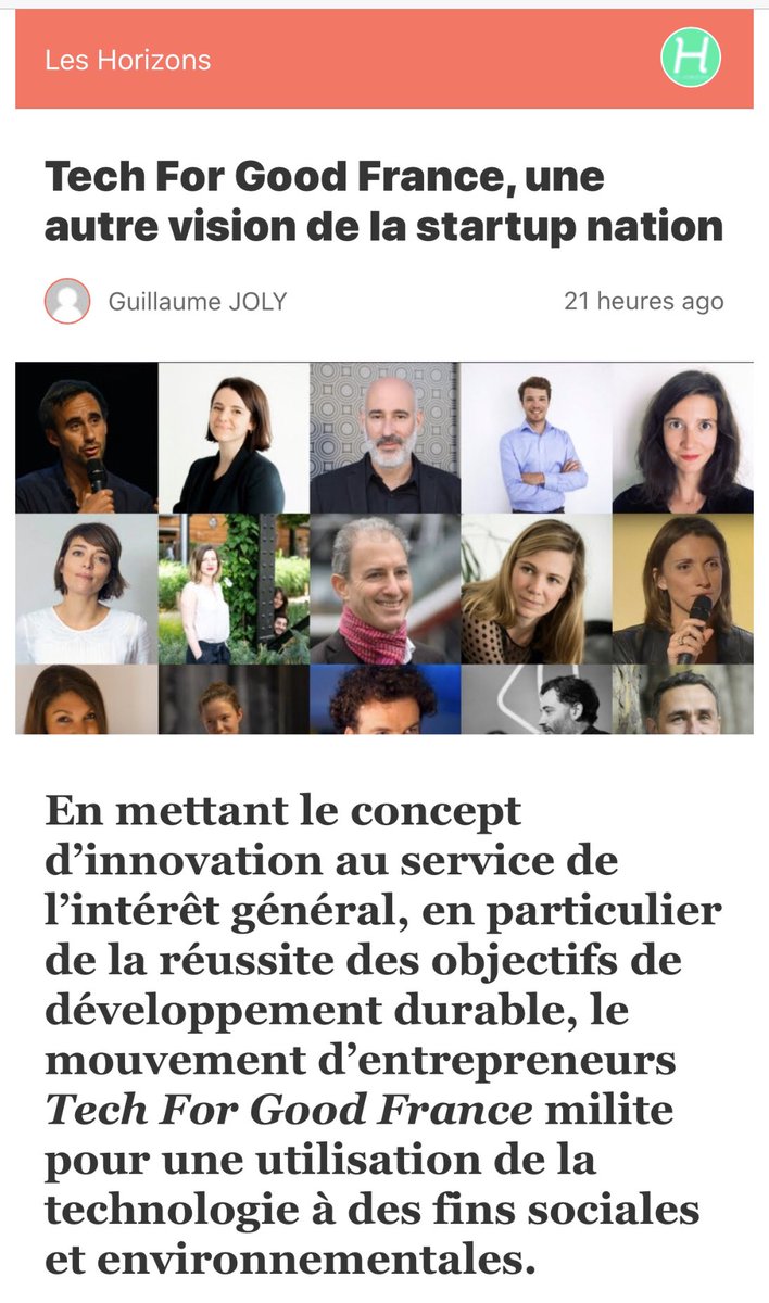 Jean_MOREAU_'s tweet photo. « #TechForGoodFrance, une autre vision de la startup nation »
And proud of it ! 💪🏻
Le temps des #ImpactChampions est venu ! @Tech_for_goodfr @Eva_Sdn
https://t.co/MKorLhbC3z
Merci @les_horizons !
#TechForGood https://t.co/nzpODJOK0u
