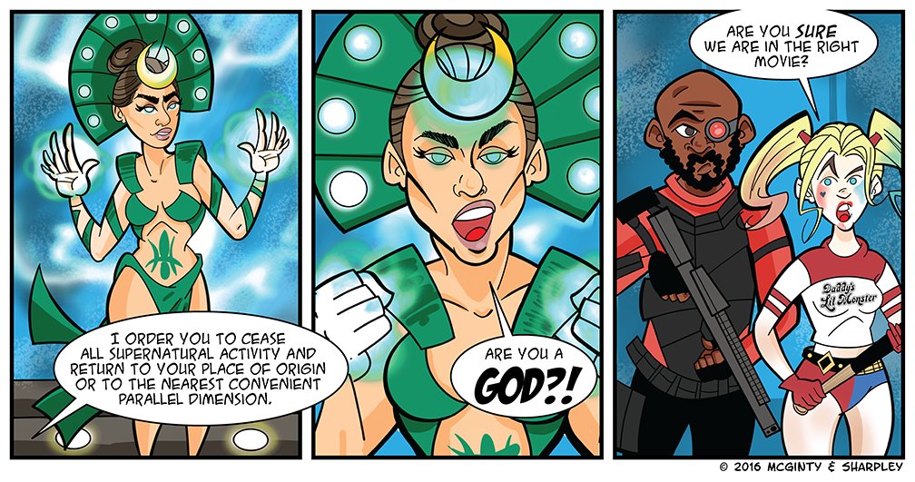 McSoss's tweet photo. In honor of our Suicide Squad rewatch episode (dropping this weekend) here is a strip I did after we saw the film back in 2016. This thought really held up during the rewatch -Ian #SuicideSquad #BirdsOfPrey #McSoss https://t.co/aBeGkyXaqT