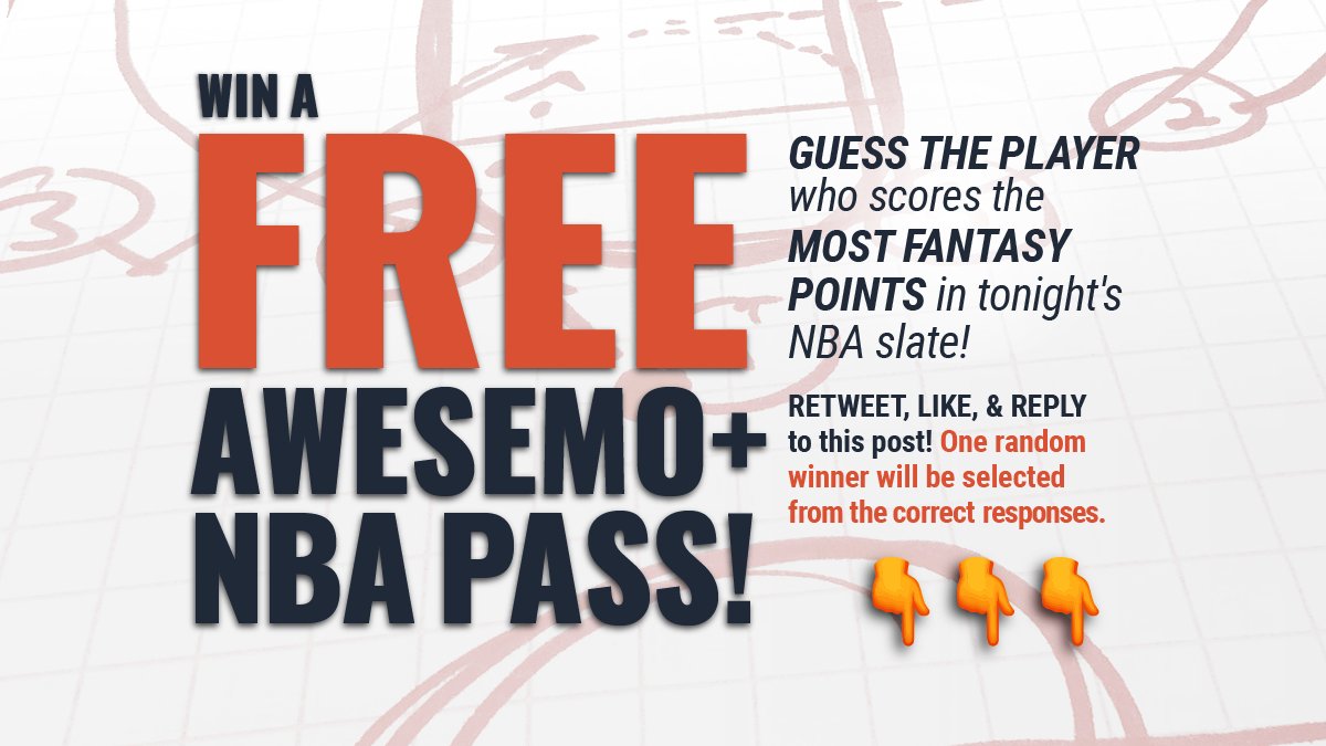 🚨🎁 #NBA #GIVEAWAY🎁🚨 
 
Win a FREE Awesemo+ NBA Monthly Pass ($90 Value)! Guess the PLAYER that scores the MOST Fantasy Points on tonight's NBA #DFS slate:
   
🔄RT  ❤️Like ✍️Reply 
✅Follow  @Awesemo_Com  &amp;  <a href="/AwesemoNBA/">Awesemo NBA DFS</a>   

#Hockey #DraftKings #FanDuel