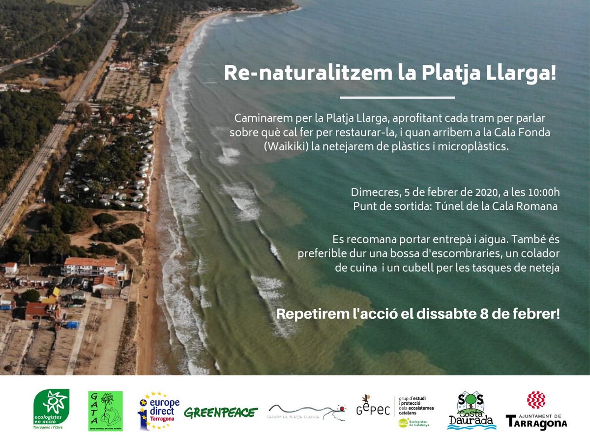 EuropeDirectTGN's tweet photo. T’esperem demà a les 10h al Túnel de Cala Romana per seguir netejant la Platja Llarga del #MaleïtPlàstic i #microplàstics. Si pots, porta  coladors, 1 bosa, un pobal, aigua i alguna per menjar 💪🏼 https://t.co/pufC7WES1B