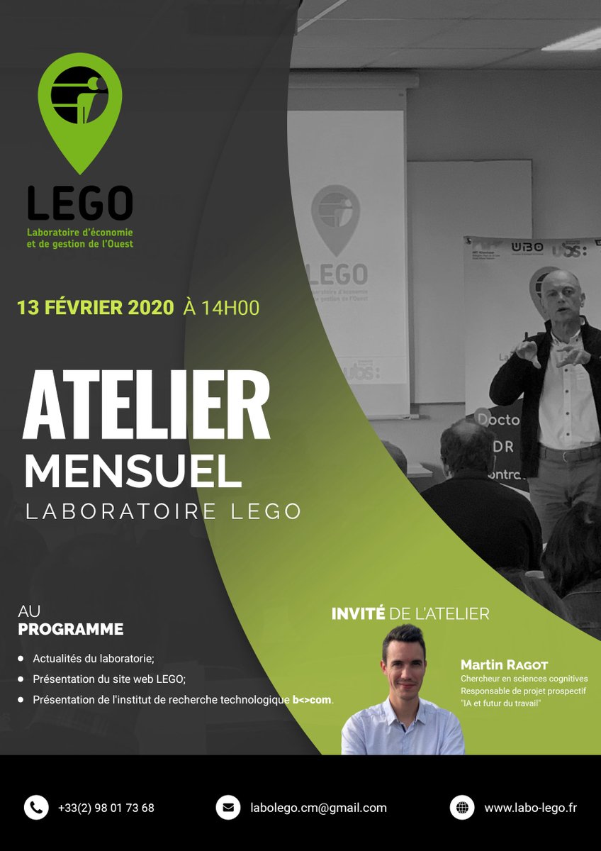Labo_LEGO's tweet photo. À vos agendas 📆: le jeudi 13 février, le LEGO accueillera Martin Ragot, chercheur en sciences cognitives, qui nous présentera l'Institut de Recherche Technologique b<>com.
RDV à 14h en salle des conseils de l'IAE 📌
#legoevents https://t.co/DsiIN39k2V