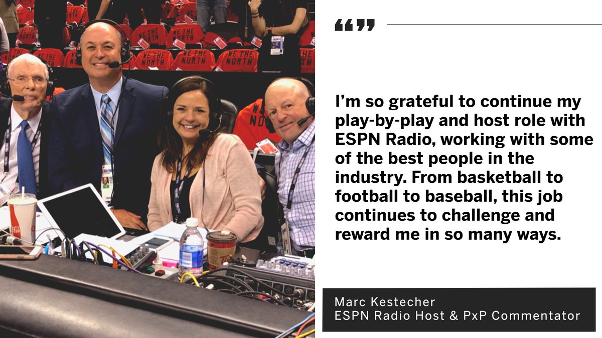 ESPNPR's tweet photo. News: @marckestecher signs multi-year extension with @ESPNRadio 

He will be the lead NBA PxP voice, call a full slate of NFL, college football and college basketball &amp; host studio coverage for marquee events

Next: Lakers-Warriors | Sat, 8:30 p.m. ET https://t.co/xMUyeCecSM