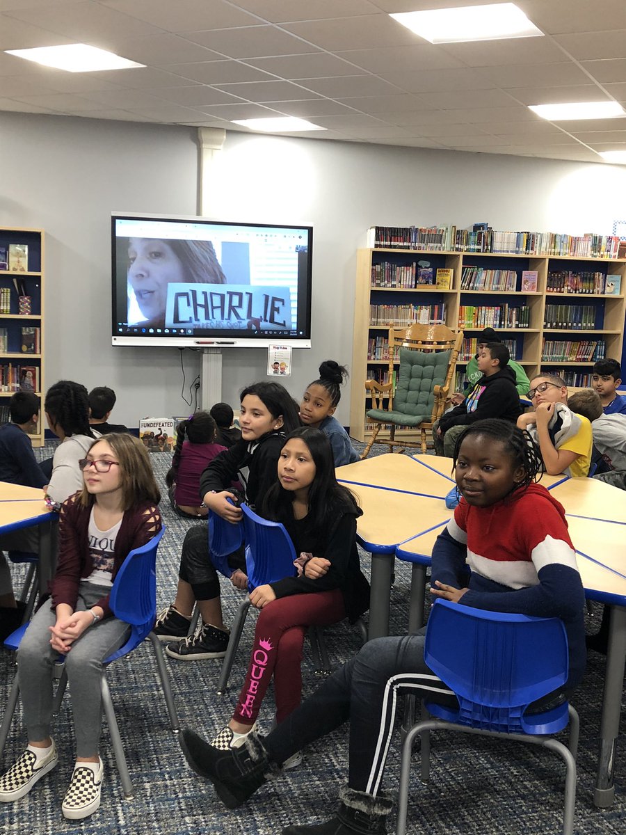 ReadingWithMsF's tweet photo. 5th grade students at DeLuca getting a personal read aloud from author #NancyChurnin #CharlieTakesHisShot #BlackHistoryMonth #GoogleHangouts https://t.co/5Zn29L3eSY
