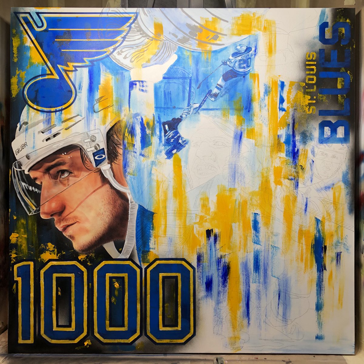 darrigoart's tweet photo. Honoured to have @nhl @stlouisblues present  #Alexsteen 1000th point milestone with one of my #murals https://t.co/sAWROZhtkA