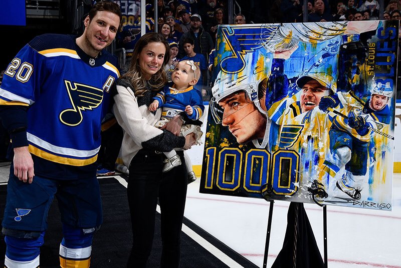 darrigoart's tweet photo. Honoured to have @nhl @stlouisblues present  #Alexsteen 1000th point milestone with one of my #murals https://t.co/sAWROZhtkA