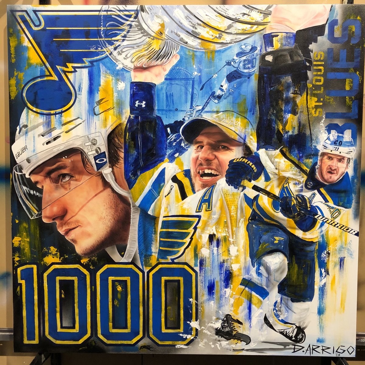 darrigoart's tweet photo. Honoured to have @nhl @stlouisblues present  #Alexsteen 1000th point milestone with one of my #murals https://t.co/sAWROZhtkA