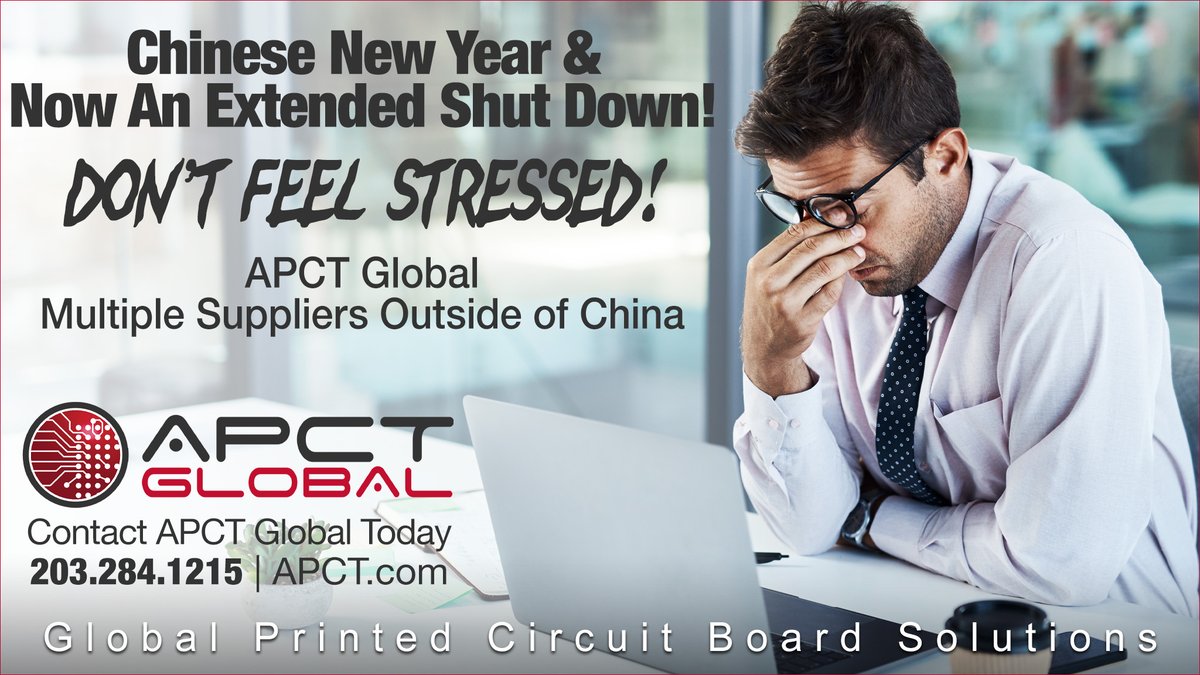 apctpcb's tweet photo. Don’t Feel Stressed Because of The Chinese New Year & Now An Extended Shut Down - Contact APCT Global - They Have Multiple Suppliers Outside of China Waiting To Meet Your Project Needs
#DriveWorldESC @driveworldevent #AutonomousVehicles #Automotive #AdvMfgExpo #selfdriv https://t.co/rtrmVmAEnc