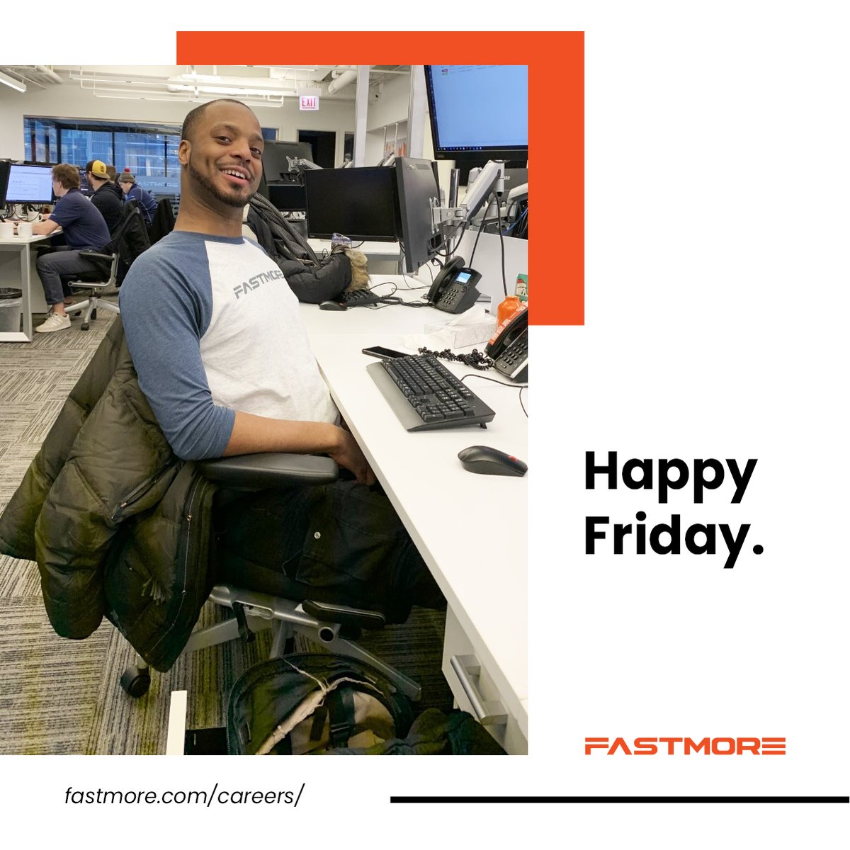 FastMore's tweet photo. It's Friday and Jarrod is happy to be at Fastmore. Are you happy where you are? 👉 https://t.co/KkSICUdYiN can help with that. 

#fastmore #logistics #fastmorelogistics #talent #careers #job #hiring #benefits #perks #smile https://t.co/6ZAdy9E4qk