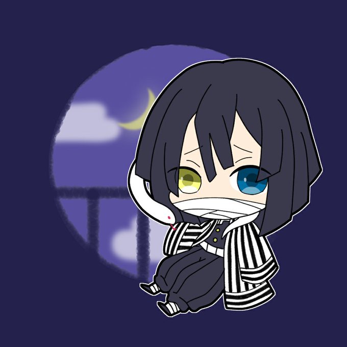 かなえさんがTwitterに投稿した伊黒小芭内(鬼滅の刃)のイラスト。