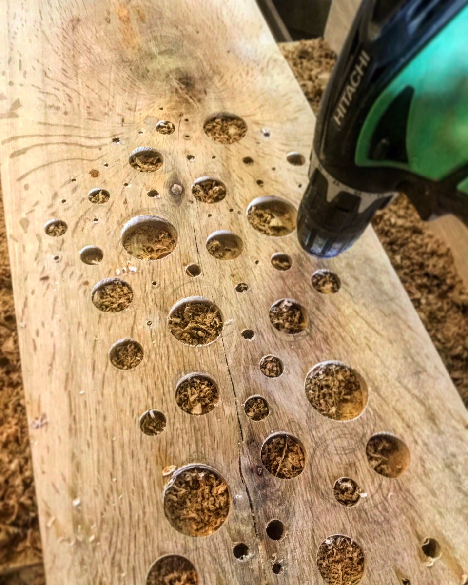 ArtecologyDept's tweet photo. #BioTotems in the making. These will be heading to the @TheGladesBrom rooftop reserve for wildlife soon. Primarily designed as breeding habitat for #solitarybees, these timber sculptures will keep providing ecological value for years to come. https://t.co/vNFdwMBZLF
