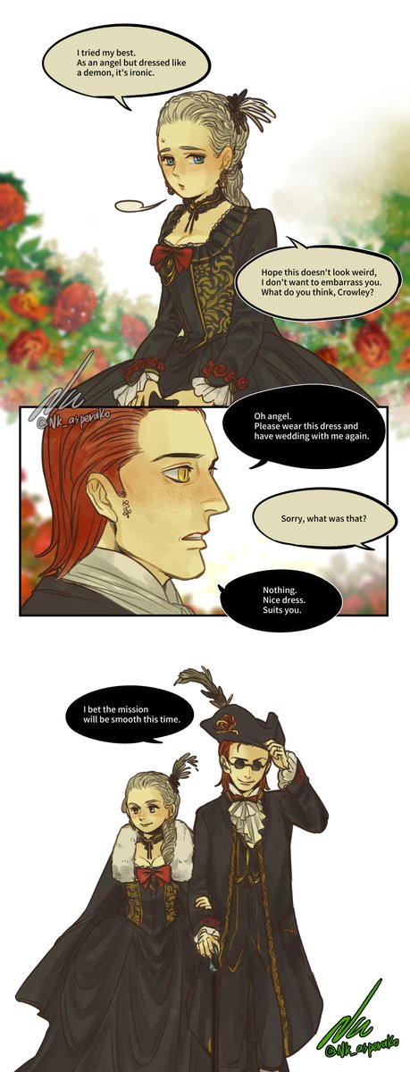 NK_asperako's tweet photo. #GoodOmensFanArt #GoodOmensAU #Ineffablecouple #Ineffable18century #Crowley #FemAziraphale
5000 followers thank you😳❤️❤️❤️
This stupid story is built on one thing only—— I want to see them wear couple outfits😔🙏❤️
I'm sorry for the ugly watermarks... It's the last resort😔 https://t.co/eFQSJSP93M