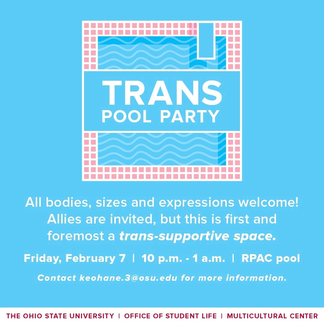 grl_osu's tweet photo. Trans pool party in the RPAC tonight! Pre-party 7-10 pm in RPAC meeting rooms 2&amp;3 with a nacho bar. Then the pool party will be 10pm-1am. https://t.co/5gUSSTY2W9