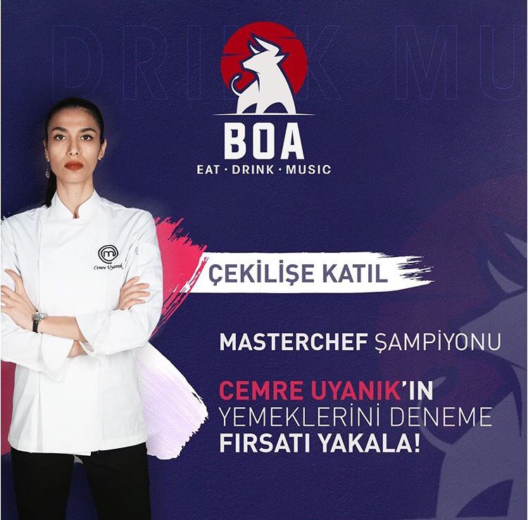serhatakinbey's tweet photo. MasterChef Şampiyonu Cemre’nin yemeklerinden denemek ister misiniz ? #BoaEatDrinkMusic in instagramda düzenlediği çekilişe katılarak bu şansı yakalayabilirsiniz . @serhatakin81 

https://t.co/Ycx0blgJg7 https://t.co/GpvXCW4pqm