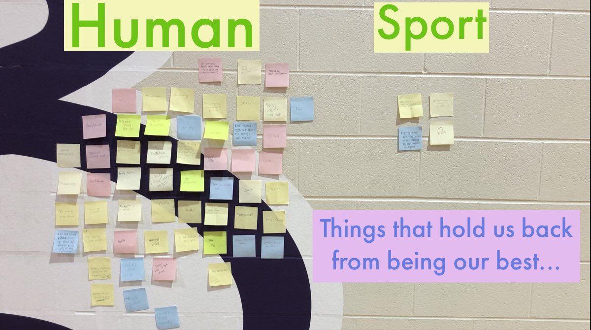 AsburyWSoccer's tweet photo. Did this activity today with the team; list 2-3 things holding you back from being your best “you”...then we asked are those things “human” related or directly related to your sport...picture is worth 1000 words. #wereALLhuman #human1stathlete2nd #struggleisOKAY https://t.co/fV41XgHwUA