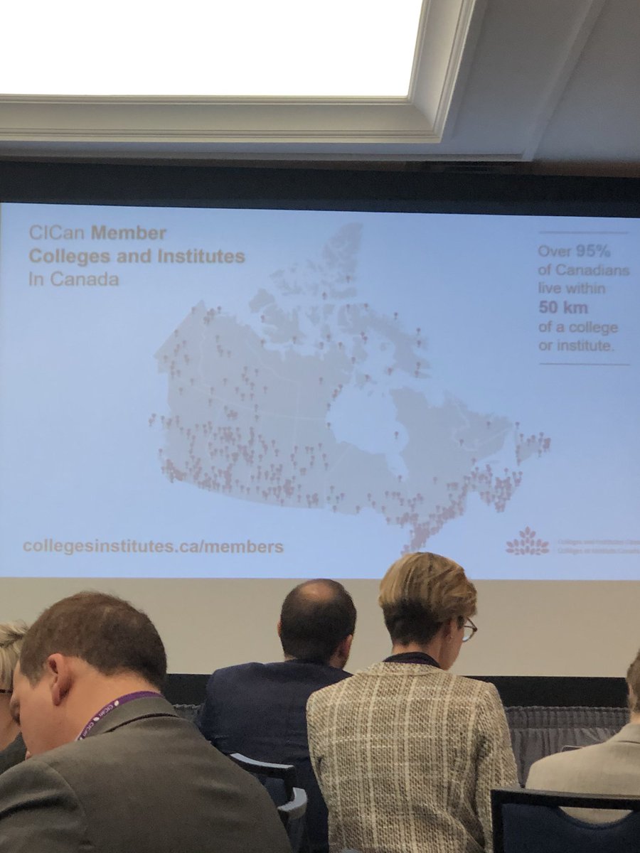 HowieBG's tweet photo. Love this graph. At the @CollegeCan #conted20 a reminder of the incredible network of colleges and institutes in Canada. 95% of Canadians within 50km of one. #skills #talentedCanada #CICAN https://t.co/QREM3xfXHo