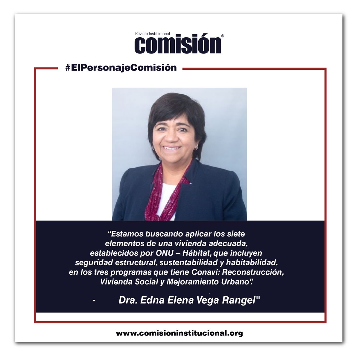 RevistaComision's tweet photo. En nuestra próxima edición de Calidad e Infraestructura Mexicana 2020 podrás enterarte detalladamente de la gestión emprendida por la Conavi, a través una entrevista exclusiva con la Dra. Vega. 

#ElPersonajeComisión #Conavi #ComisiónNacionaldeVivienda #ReconstruyendoEsperanza https://t.co/3ZSVDgPpVe