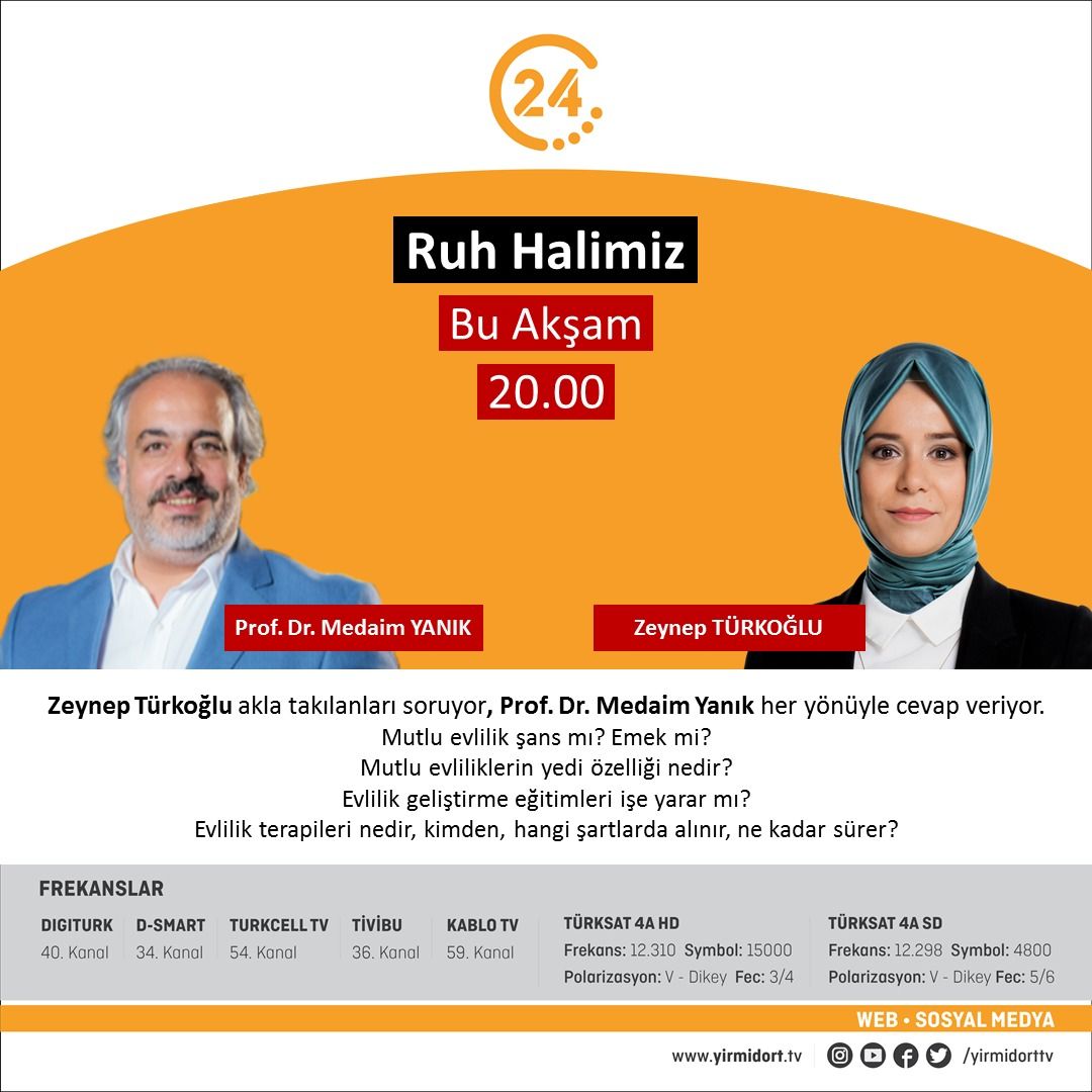 Zeynep Türkoğlu akla takılanları soruyor. Prof. Dr. Medaim Yanık her yönüyle cevap veriyor. Ruh Halimiz 20:00'de 24'te <a href="/zeynepturkoglu/">Zeynep Türkoğlu 🇹🇷</a> <a href="/medaimyanik/">Medaim Yanık</a>
