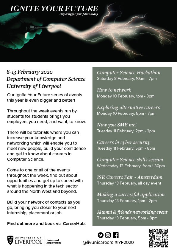 AlexisNolanWeb1's tweet photo. One more sleep until #IYF2020, a week of @LivUni_CompSci events, starting  tomorrow @livunicareers with a #hackathon. Looking forward to a day of #ideas #collaboration &amp; #fun all around the theme of Student Life.  You don't need to be a an ace programmer to attend! Come along. https://t.co/sLFBODVDJI
