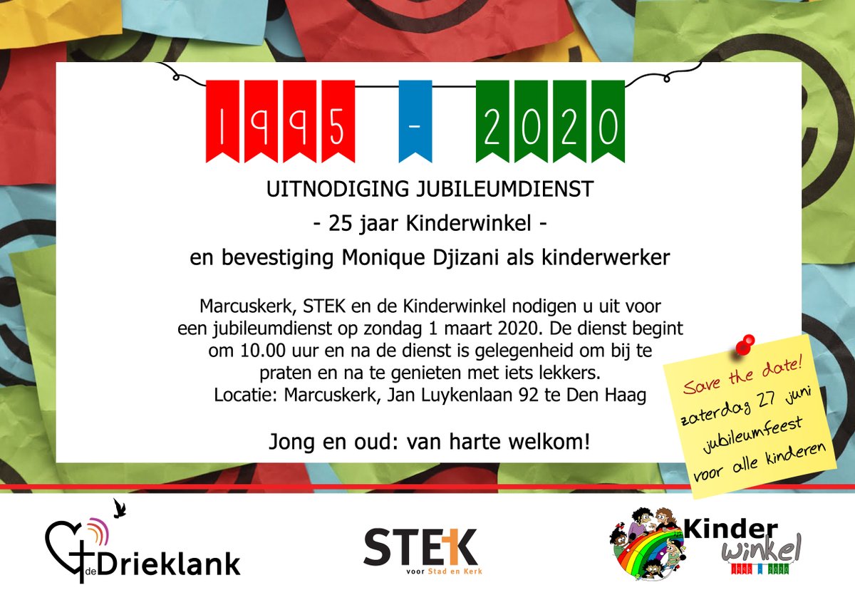 De Kinderwinkel wordt alweer 25 dit jaar! Vier jij dit met ons mee? Kom naar de aftrap van ons feestjaar op 1 maart :) #feest #jubileum #kerkdienst