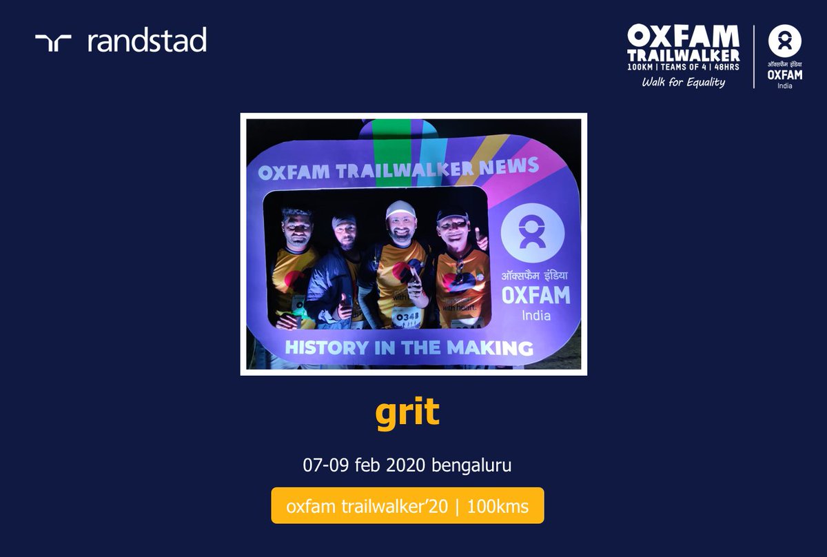 RandstadIndia's tweet photo. Introducing third team 'GRIT', representing Randstad India at Oxfam Trailwalkers' 100km Bengaluru walkathon. Thank you for supporting this noble cause and wishing you good luck.
#RandstadWithHeart #HumanForward #OxfamTrailwalker2020 #Best48Hours #CharityWithACause https://t.co/UWRE9Vz7FC