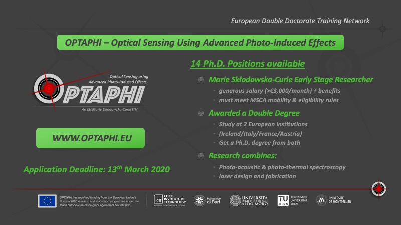 OPTAPHI Network (@optaphi) on Twitter photo Applications for the 14 OPTAPHI #PhD positions are now open! Amazing opportunity to study #optics and #spectroscopy at 2 European institutes and be awarded a double degree. Closing deadline 13 March 2020. optaphi.eu/apply <a href="/MSCActions/">Marie Skłodowska-Curie Actions</a> <a href="/mariescurie_ire/">MarieS-Curie Ireland</a> <a href="/EU_H2020/">Horizon 2020</a> <a href="/Photonics21/">Photonics21</a> Applications for the 14 OPTAPHI #PhD positions are now open! Amazing opportunity to study #optics and #spectroscopy at 2 European institutes and be awarded a double degree. Closing deadline 13 March 2020. optaphi.eu/apply <a href="/MSCActions/">Marie Skłodowska-Curie Actions</a> <a href="/mariescurie_ire/">MarieS-Curie Ireland</a> <a href="/EU_H2020/">Horizon 2020</a> <a href="/Photonics21/">Photonics21</a>