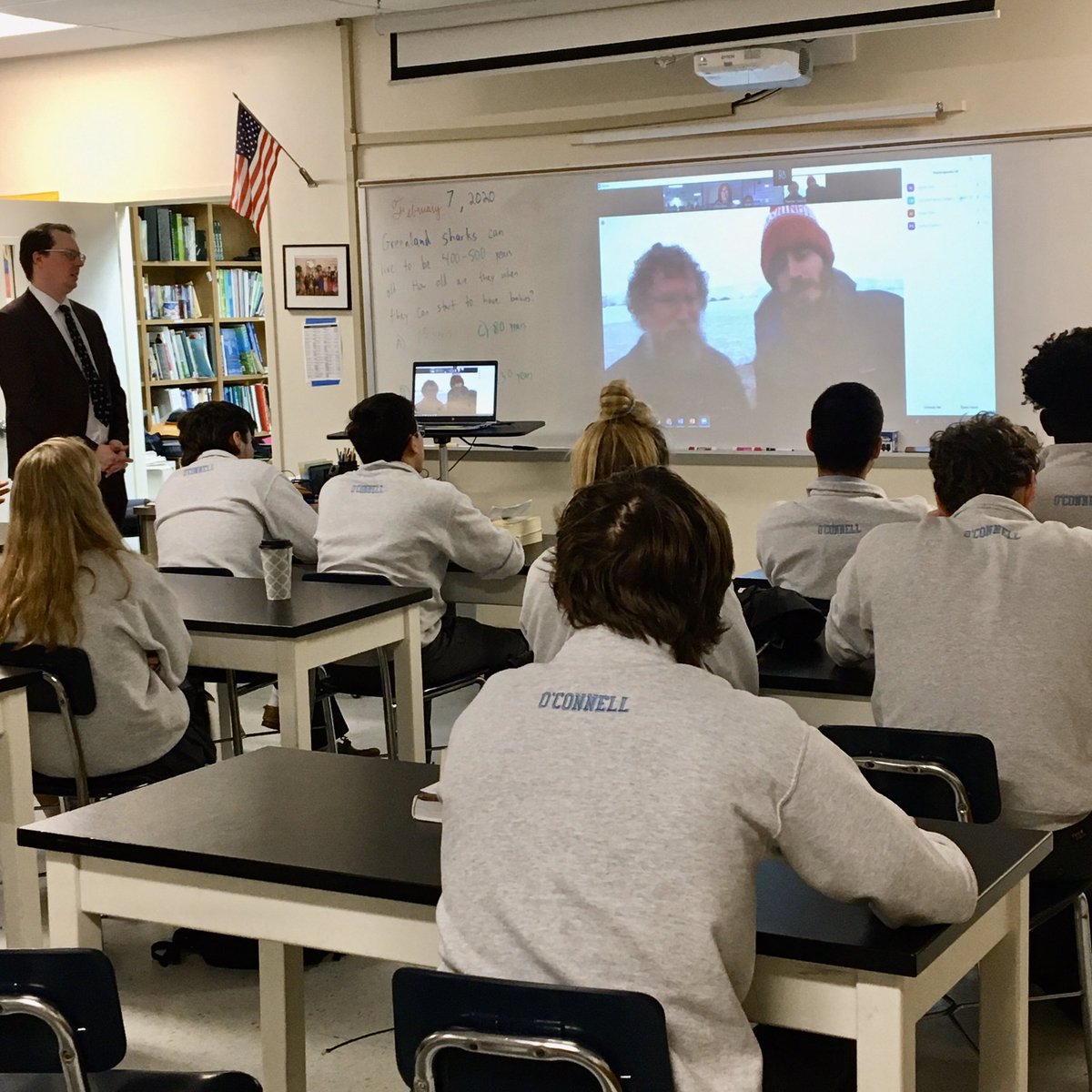 OConnellHS's tweet photo. Nothing cooler ❄️ than a video chat with Antarctica in your AP Environmental Science class. Thanks @DJOAlumni Jack Conroy ‘12 #weareDJO #GoKnights #goknowledge @arlingtonOCS https://t.co/RW4HtXG9ps