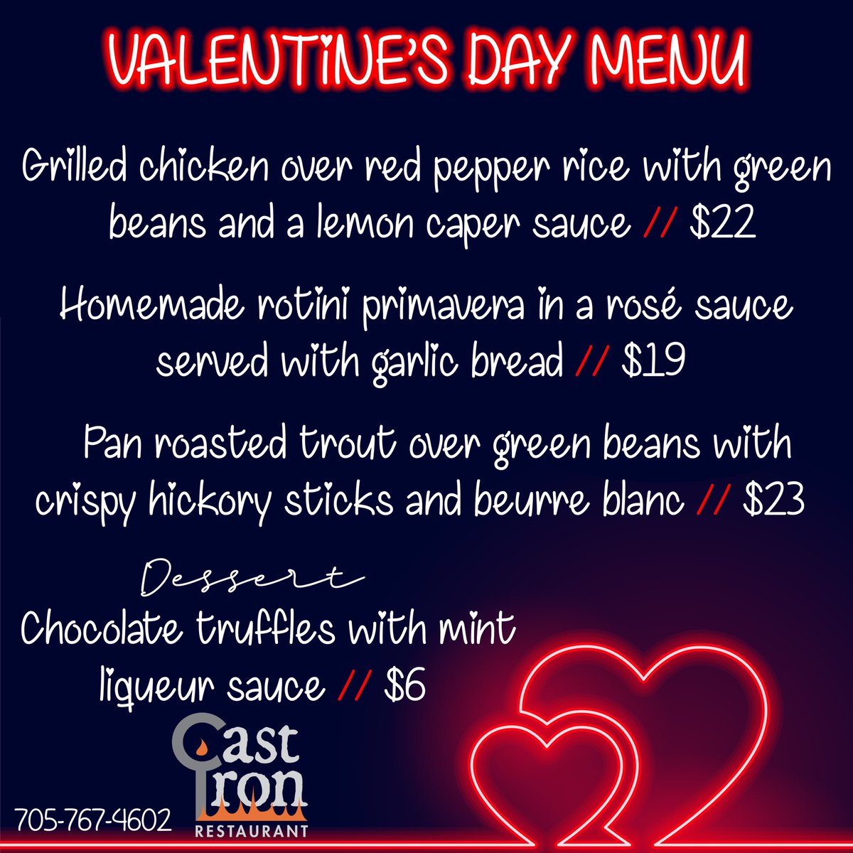 CastIronRest's tweet photo. We hope you can join us for Valentine’s Day when we’ll have a special menu. https://t.co/4jRcsMaMv3