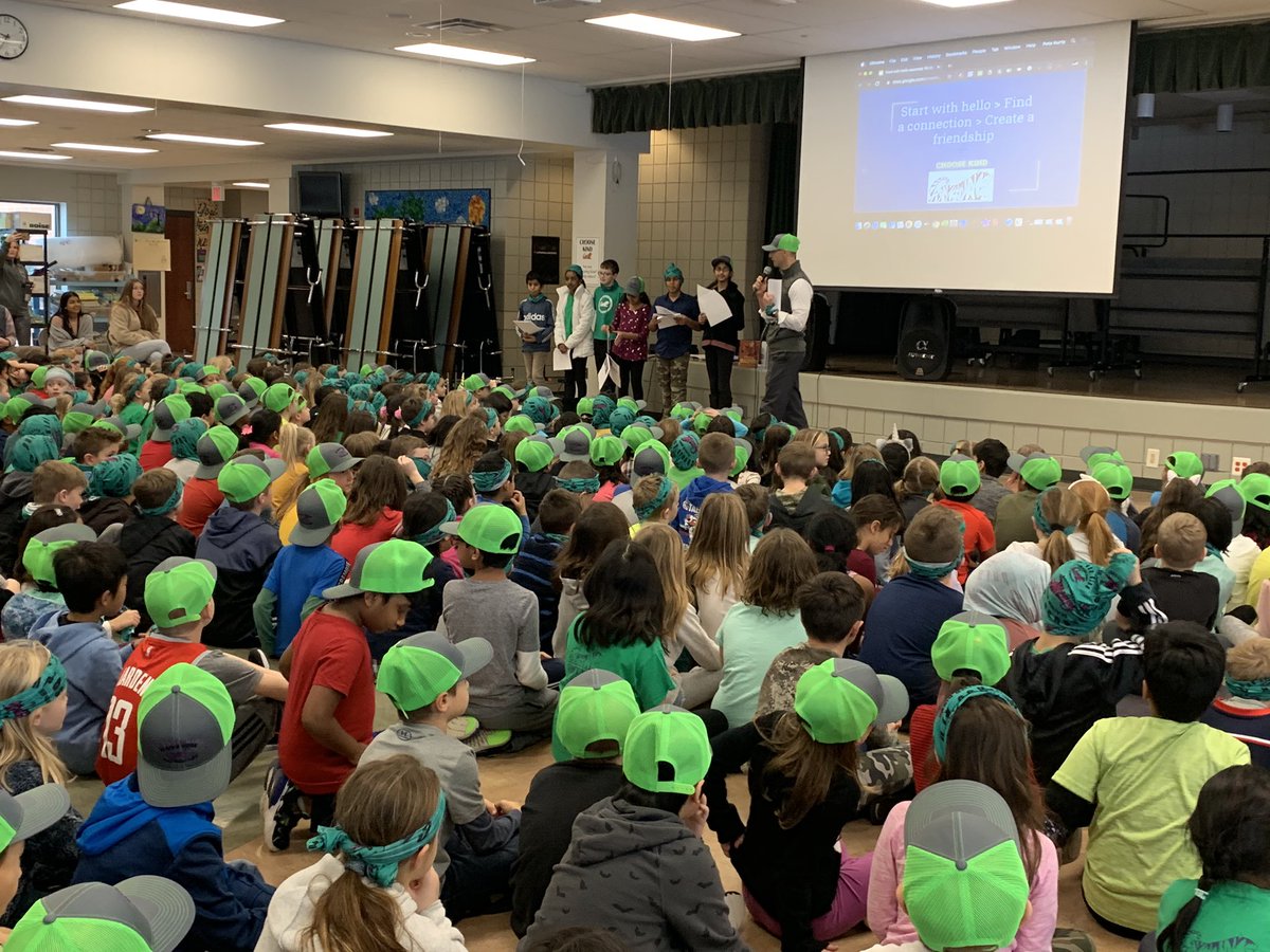 MissMaterkoski's tweet photo. Kick off assembly this morning to discuss the importance of community! Start with Hello, find a connection and create a friendship 😁 Loving our new GRE Hats and Buffs! #GRECommunity https://t.co/QMRui8Pxel