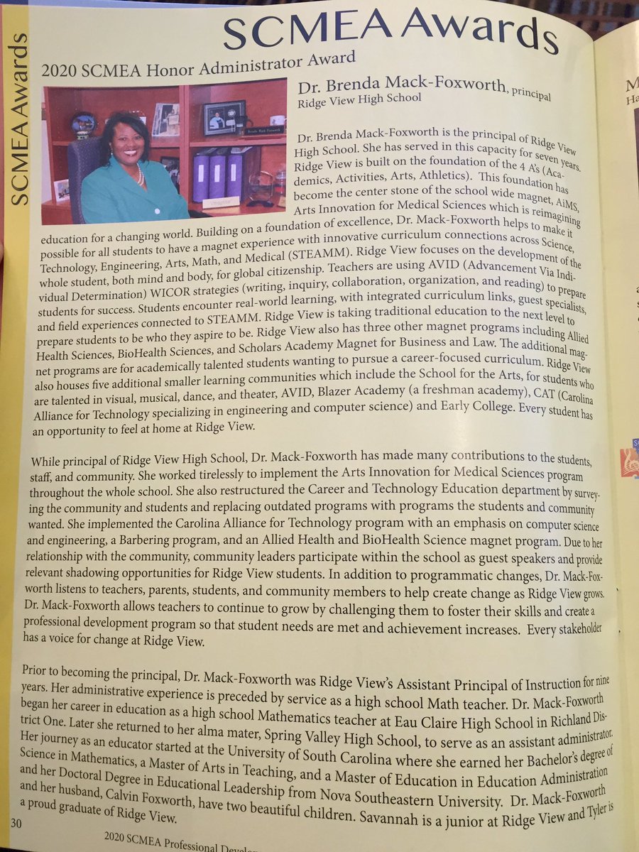 Congratulations to Dr. Mack-Foxworth for being awarded the 2020 SCMEA Honor Administrator Award!! We are honored to serve under such great leadership. <a href="/Richland2A/">Richland2Arts</a> <a href="/DrFoxworth/">Dr. Ray Foxworth</a> <a href="/rvhsorchestra/">RVHS Orchestra</a>