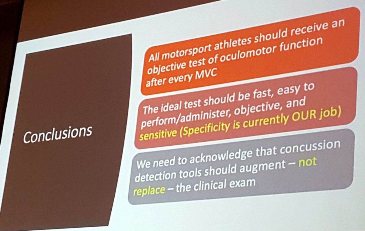 griz1's tweet photo. Conclusions: screening for #concussion #mTBI in @NASCAR drivers. @BertVargas @NASCAR @BigSkyATSMC @AANMember @TheNewANA1 @health_athlete @TheAMSSM @ACSMNews @UTSWNews @OphthTimes @Racing @JerryJordan_KTT #BSATSMC https://t.co/Bd0pXOrKvt