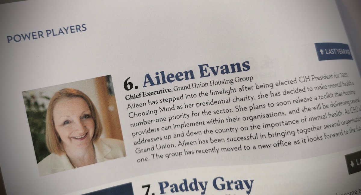 What a way to cap off a great week - our Group Chief Exec, and @CIHhousing President, @Bushbell is named 6th in @24housing's Top 50 #PowerPlayers in housing list. This is the sixth time Aileen's featured in the past seven years! #ukhousing