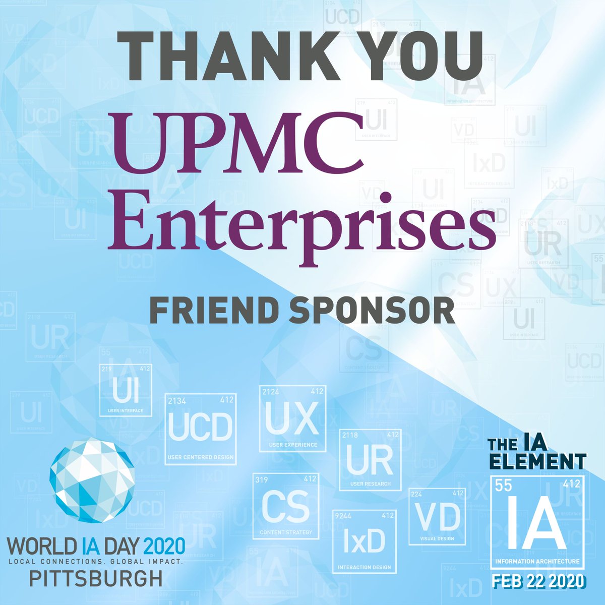 Wow! Time flies fast when you are planning an amazing event - World IA Day 2020 #Pittsburgh! We couldn't have done it without our Friend sponsor UPMC Enterprises.  Their mission is to create products and businesses that make life changing medicine happen.