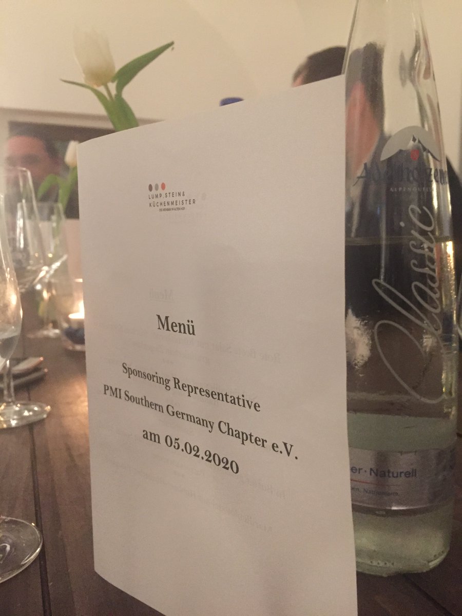 Wednesday evening we had our annual sponsors dinner in the Lump, Stein und Küchenmeister in the heart of Munich, with representatives from PwC, Contec-X, Cando, TPG and  Projekt Magazin. The upcoming unification to PMI Germany Chapter was highly appreciated by all of them 😊
