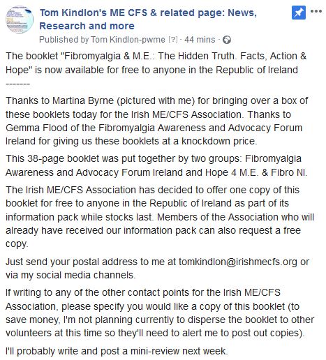 IrishMECFS's tweet photo. 2/2
Some more details about how people in the Republic of Ireland can get a free copy of "Fibromyalgia & M.E.: The Hidden Truth. Facts, Action & Hope" via @IrishMECFSAssoc
#MEawareness #livingwithME #CanYouSeeMENow #cfswarrior #cfswarriors #mewarrior #mecfswarrior #MEaction https://t.co/OdJG3wHd89