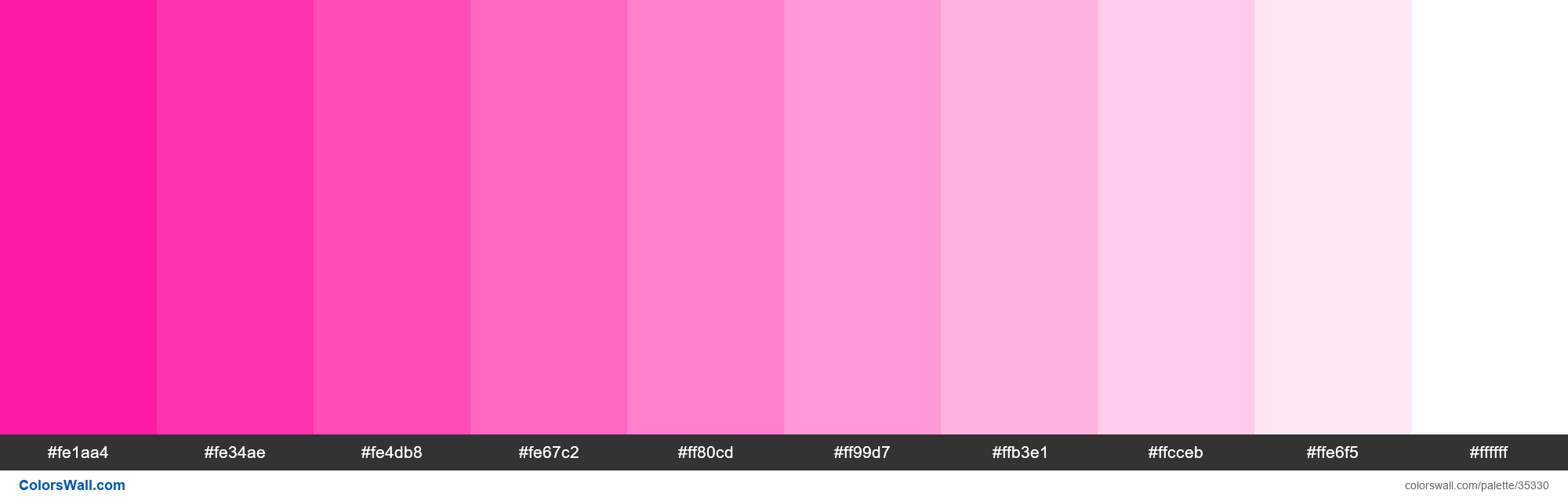 colorswall on X: Tints XKCD Color neon pink #fe019a hex #fe1aa4, #fe34ae,  #fe4db8, #fe67c2, #ff80cd, #ff99d7, #ffb3e1, #ffcceb, #ffe6f5, #ffffff  #colors #palette   / X