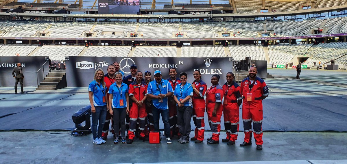 Mediclinic's tweet photo. The Mediclinic and @ER24EMS team ready to provide medical expertise at the historic Match in Africa in Cape Town tonight. #MatchInAfrica #ExpertiseYouCanTrust https://t.co/fcxpoJb6Wq