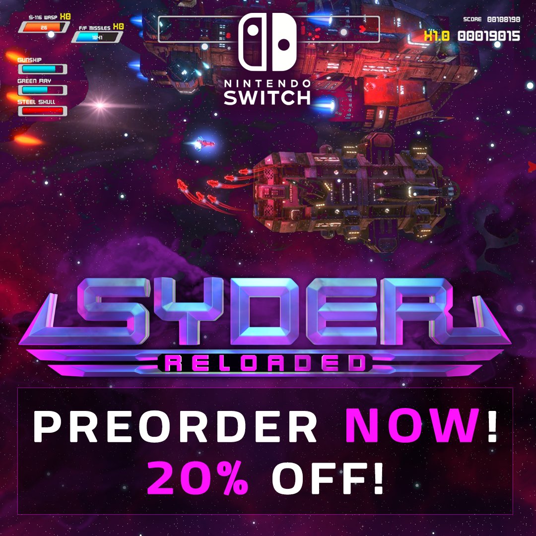 STUDIOEVIL's tweet image. The day has come! Finally you can PREORDER your copy of Syder Realoaded for #NintendoSwitch with a special 20% OFF. 💥
What are you waiting for? Go on Nintendo Shop and follow us in this new amazing adventure! 😁🌠
 nintendo.com/games/detail/s…
#shmup #indiegame #madewithunity