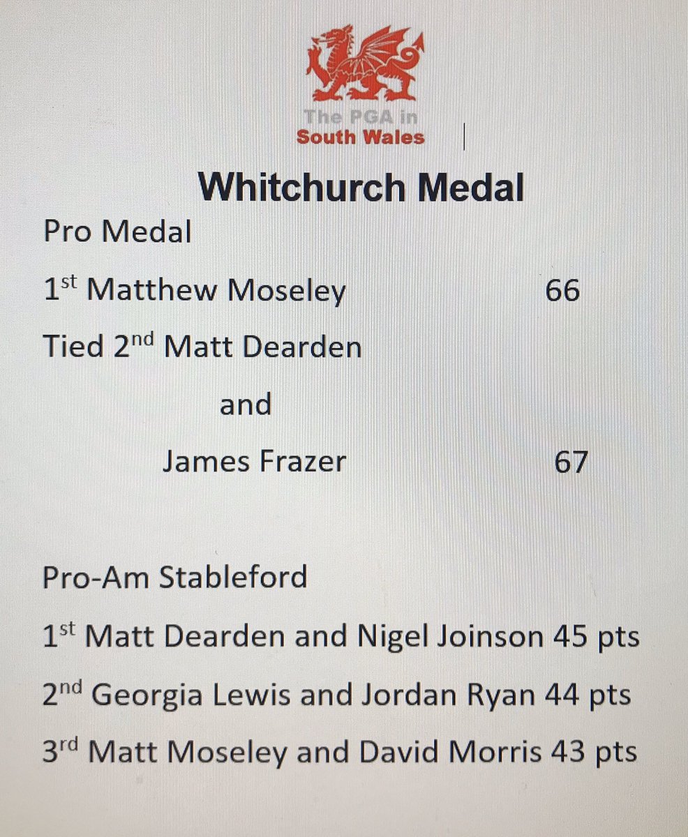 Whitchurch results. Well done to all winners! Thank you to <a href="/WhitchurchGC/">Whitchurch (Cardiff) Golf Club</a> <a href="/welshpro/">Whitchurch Pro Shop</a> for your hospitality.