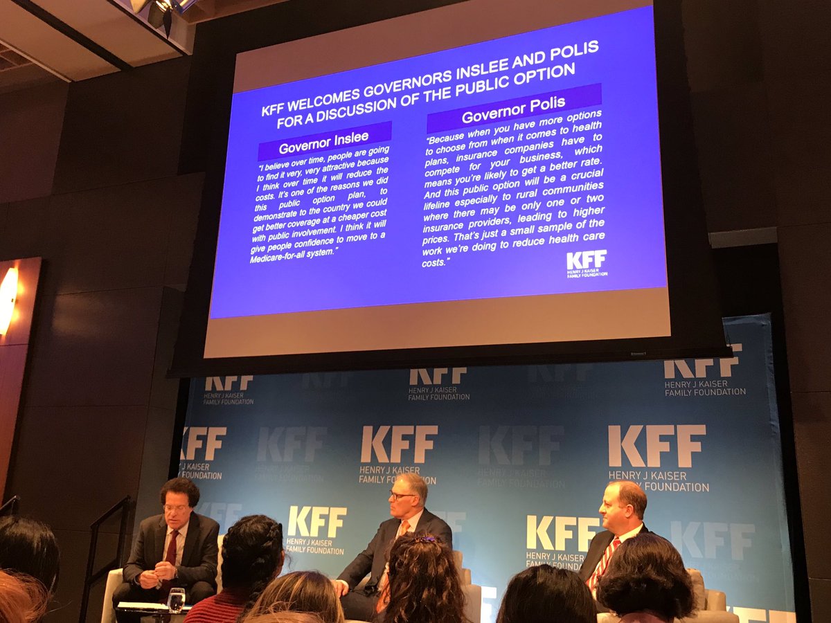 garyxwang's tweet photo. The action is in the states! Encouraging to see @GovInslee @GovofCO taking critical health issues into their own hands:
-Creating public option plans
-Bolstering long-term care
-Integrating physical + mental health
-Increasing reimbursement for primary care ๐๐ผ #KFFlive https://t.co/3jKSdqILFA