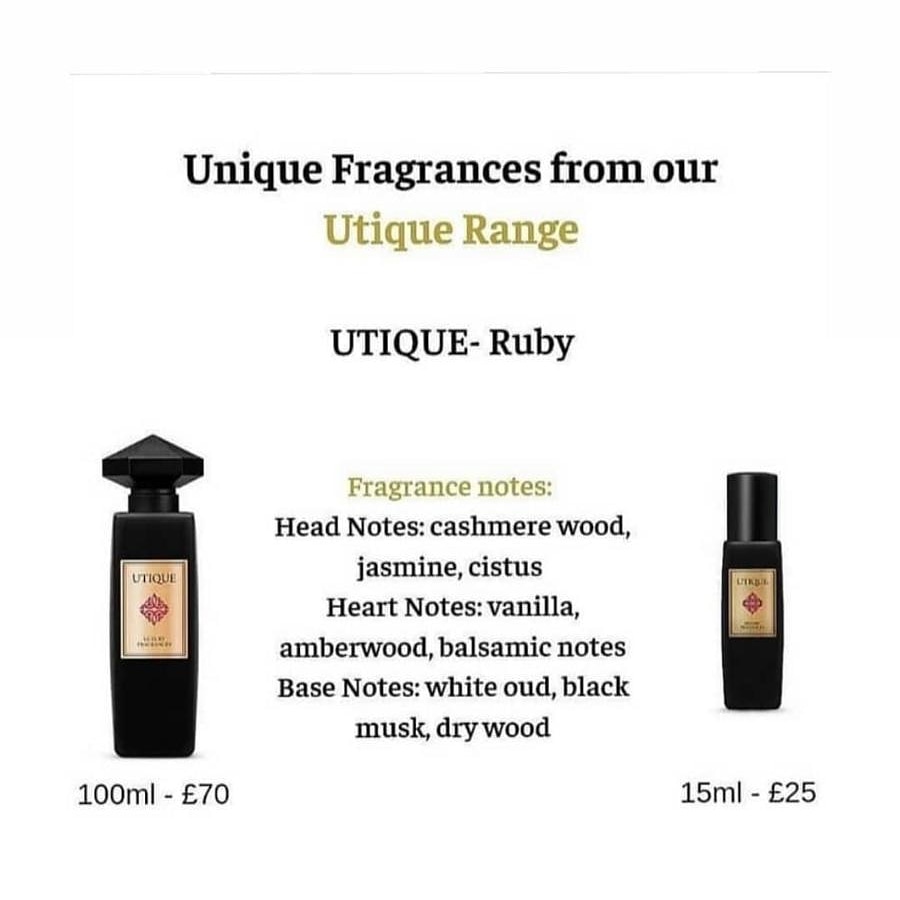 Asia77809040's tweet photo. Unique fragrances from our Utique- Ruby range ... #unique #utique #fragrance #ruby #cashmerewood #jasmine #vanilla #amberwood #whiteoud #blackmusk https://t.co/SFZsabxuj8