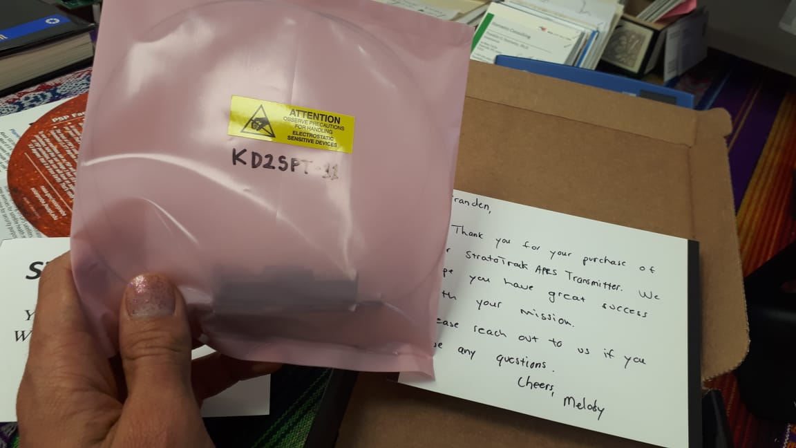 raspishake's tweet photo. Melody and friends at #StratoTrack. @raspishake
and I (Branden, #KD2SPT) thank you for the hand-written note that arrived with the #APRS #SolarBalloon tracker! #BoomBalloon @dannycbowman #SSA2020 #GuinnessWorldRecord https://t.co/1qj7711ZO9