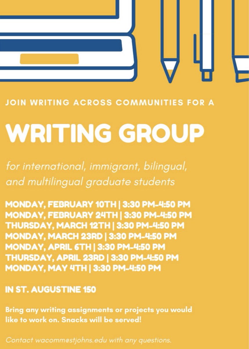 Our Spring 2020 writing group for international, immigrant, bilingual, and multilingual students starts on Monday!  More details below.