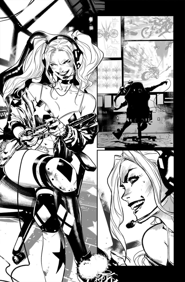 I'm on my way to see #birdsofprey film, so here you got the #Blackandwhite version of #harleyquinn in #batman #90 any excuse is good to show the Miss Quinn.. OUT next Month! 