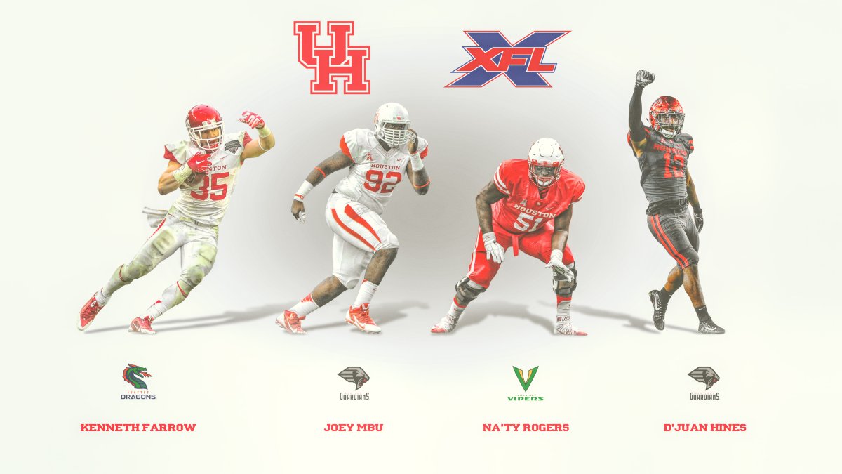 NEWS | Four Cougars on @xfl2020 rosters as the league begins its season on Saturday. 

🔴 <a href="/ntr_51/">Na’Ty Rodgers</a>
🔴 <a href="/BDJ_RunTellDat/">D'Juan Hines</a>
🔴 <a href="/KennethMFarrow/">Kenneth Farrow II</a>
🔴 <a href="/NotoriousMbu/">thenotoriousrealtor.</a>

📝 bit.ly/38d6e7C | #GoCoogs