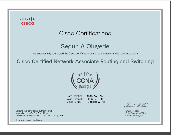 oluyedejun1's tweet photo. After 5 months of hard study for icnd1 and icnd2, I arrived😎, Special thanks to #cbtnuggets @CioaraJeremy @Wendellodom's book @davidbombal #JeremyIT labs #Alphaprep #facebookcommunity @CiscoLearning for all lectures on #icnd2. Now #CCNA certified 😊. Unto the next! https://t.co/GMU6BITB80