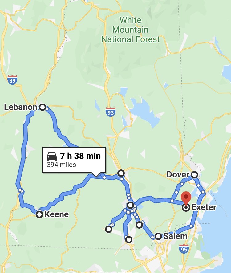 VaughnHillyard's tweet photo. A map of Pete Buttigieg's next four days in NH following tonight's Democratic debate: https://t.co/eTEC2TCNAK