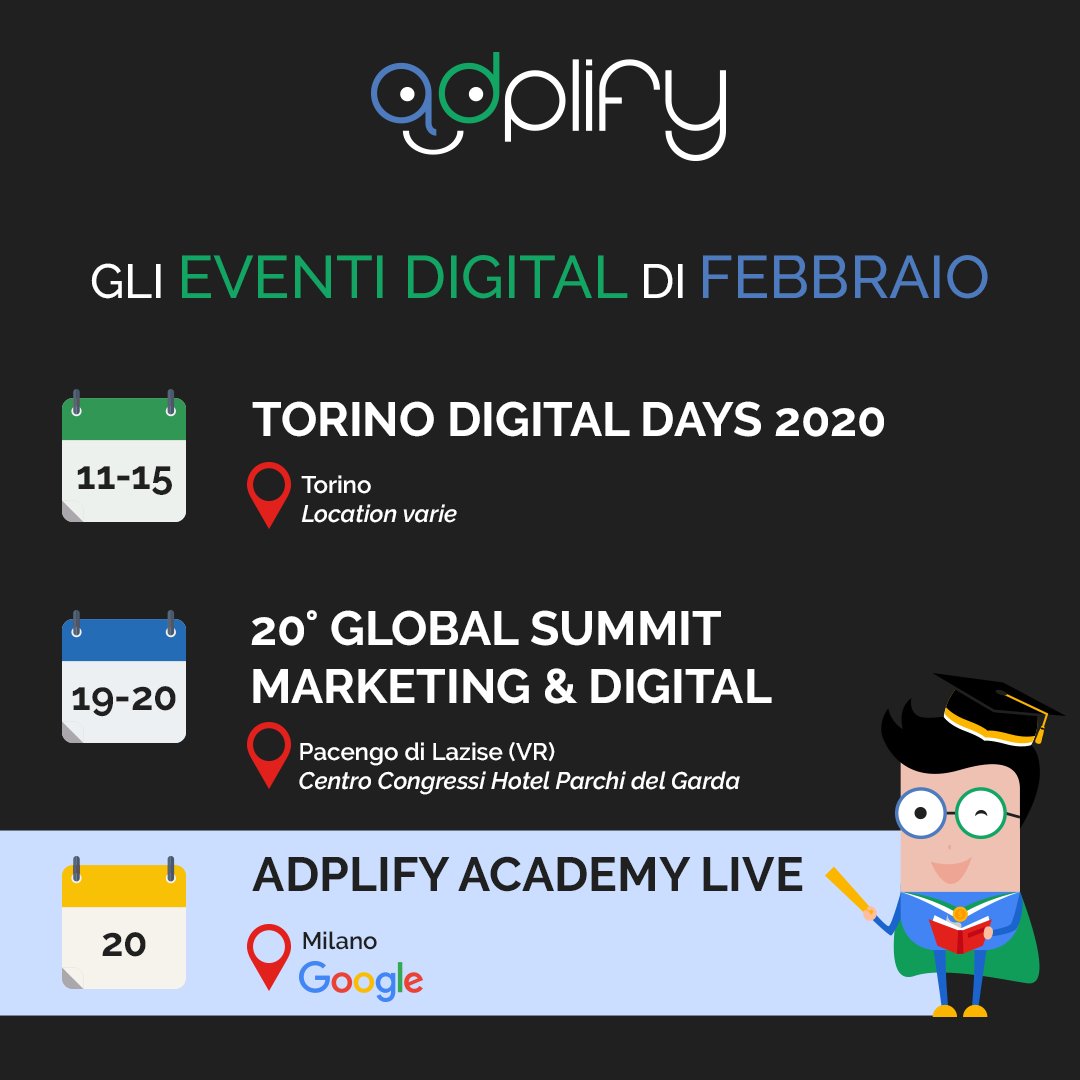 adplify's tweet photo. Febbraio - un mese ricco di eventi!

Tanti gli appuntamenti mensili legati al #DigitalMarketing. Tra questi, non poteva mancare il ritorno dell'Adplify Academy Live! https://t.co/iqPRNpXPyS

#AdplifyAcademy #GoogleAds #Milano https://t.co/8quKkKR7Gm