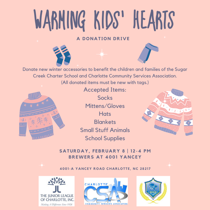 JL_Charlotte's tweet photo. The Sugar Creek Charter School and Charlotte Community Services Association provide after school programs for those in need. Please help the #JLC collect new winter accessories for the children in these programs tomorrow at @BrewersAt4001. #Team2020 #PanthersHuddlefor100 https://t.co/gZbMQSDzL3